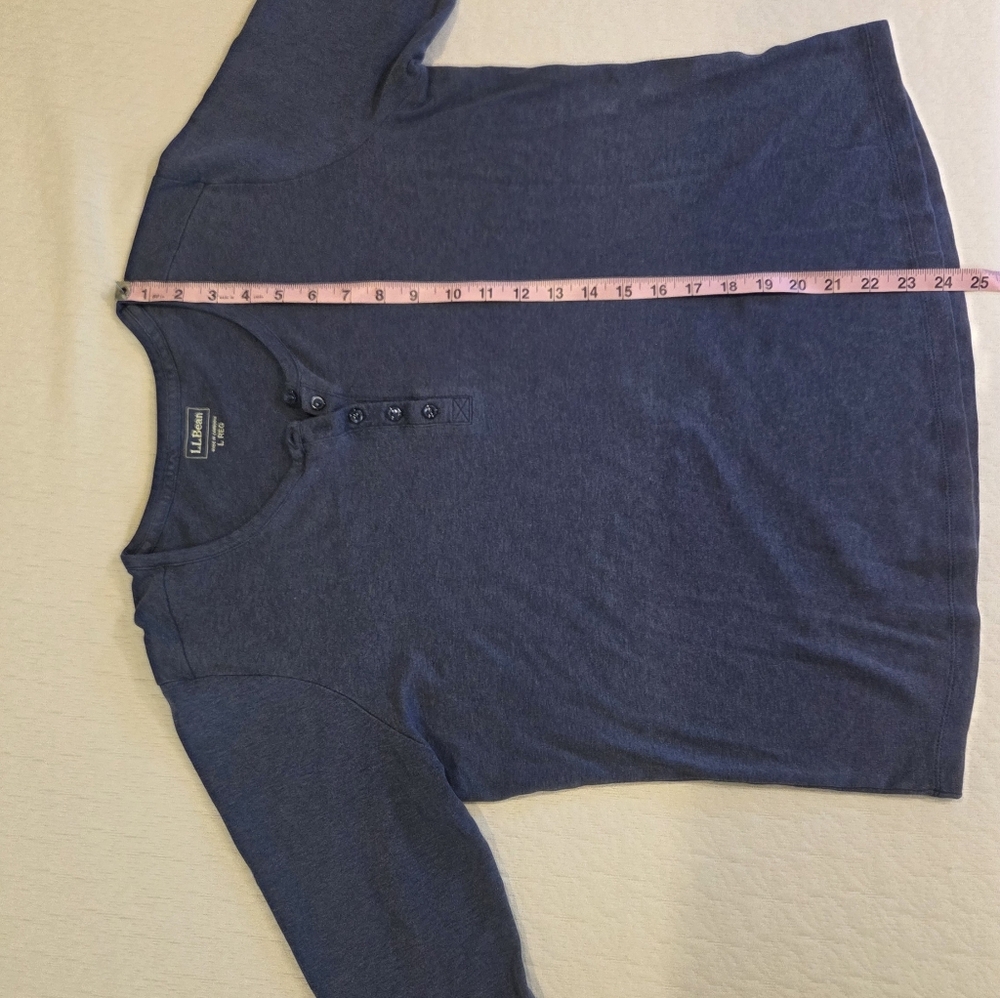 L.L. Bean Women's Slate Blue Henley Three-Quarter Sleeve Top - Picture 4 of 6